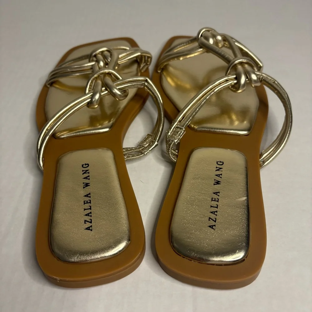 Azalea Wang Gold Knot Slide‎ Sandals Size 7 Flat Square Toe Slip On